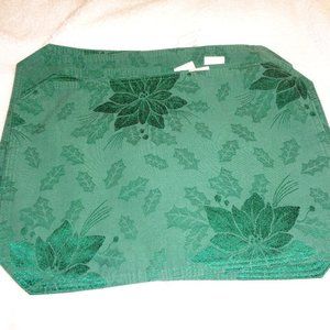 Martha Stewart Green Poinsettia Christmas Placemats Set of 6